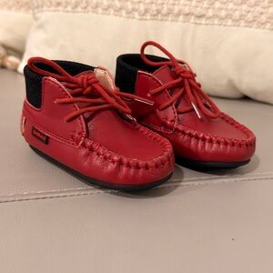 Emerald Red and Black Kids Moccasins